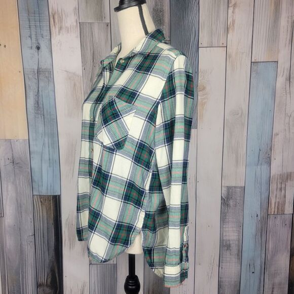 American Eagle Boyfriend Fit Green Red Plaid Long Sleeve Button Down Shirt Med - Picture 2 of 8